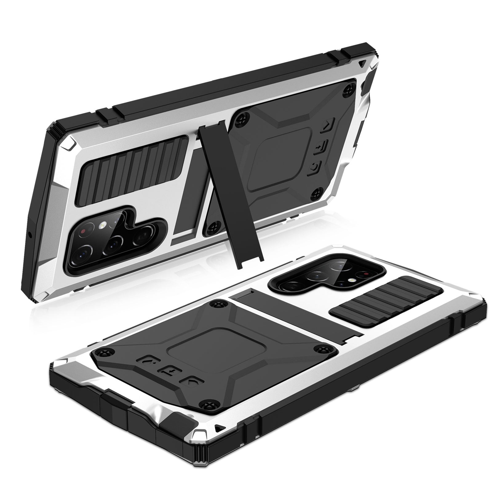 Samsung S22 Ultra Rugged Full-Body Case, Metal Bumper Built-in Screen Protector&Kickstand,Dustproof Drop-Proof,Full Body Protection Heavy Duty Military Cover For Samsung Galaxy S22 Ultra, Silver