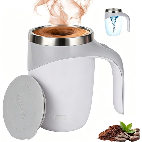 Self Stirring Coffee Mug, Automatic Magnetic Stirring Coffee Mug, Stainless Steel Self Stirring Mug to Stir Milk Tea, Cocoa, Electric Self Stirring Cup for Home, Office, Travel (White, Rechargeable)