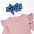 thumbnail image 3 of XBASW Baby Girls Clothes Outfit Newborn Girls Solid Color Romper Top + Infant Jeans Pants Bow Headband Spring Fall 3PCS Set 0-24 Months, 3 of 5