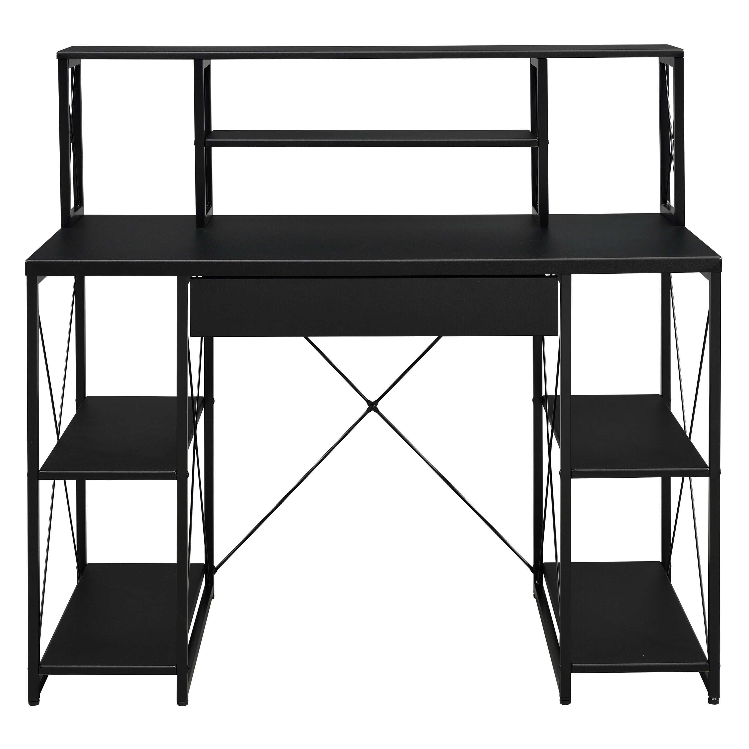 Astoutdoor Black Office Desk with Open Shelves and Hutch