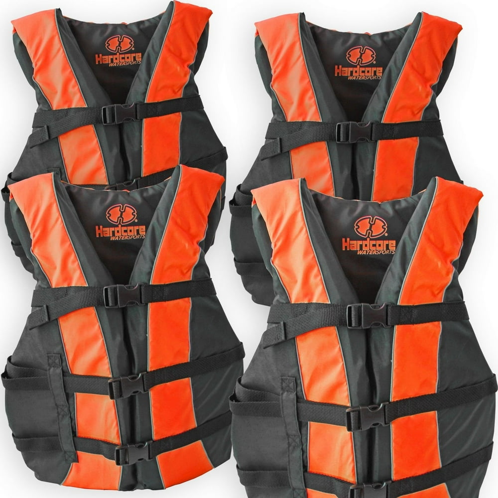 4 Pack Hardcore Adult Life Jacket PFD Type III Coast Guard Ski Vest