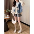 thumbnail image 4 of Short Knit Denim Patchwork Cardigan Women'S Fall New Sweater Coat Cute Cropped Style Outerwear Fashion Trending, 4 of 8