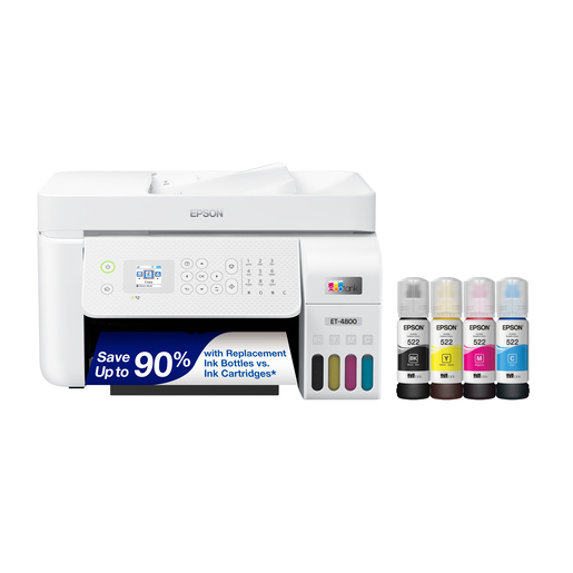 Epson EcoTank ET-4800 Wireless All-in-One Cartridge-Free Supertank Printer with Scanner, Copier, Fax, ADF and Ethernet
