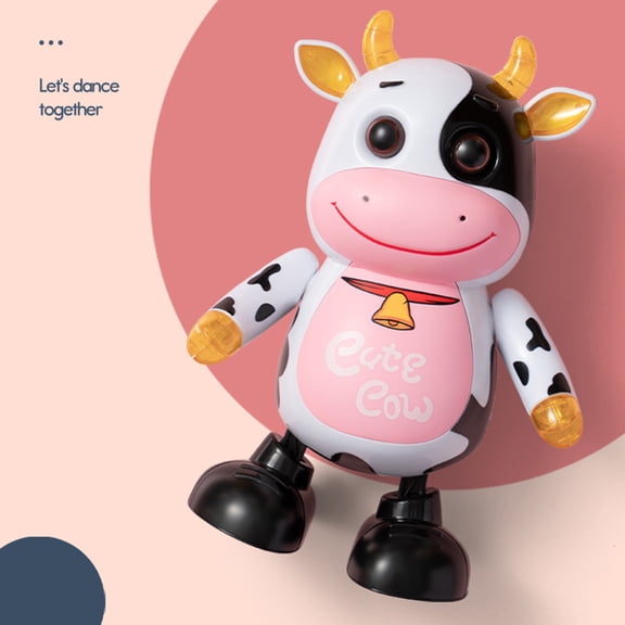 Electric Dancing Cow Musical Toy, Colorful LED Lights & 14 Classic Songs, 360° Rotating Dance Toy, Festive Christmas Birthday Gift, White Black, 5.7*2.8*8.3in