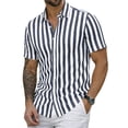 thumbnail image 2 of Qwertyu Men's Linen Shirts Short Sleeve Striped Casual Shirts Button Down Shirt Hawaiian Beach Summer Shirt Dark Blue 2XL, 2 of 7
