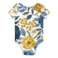 thumbnail image 2 of Blue and Yellow Blooming Flowers Pure Cotton Bodysuit Short Sleeve Pajamas One-Piece Romper Unisex 9M, 2 of 6