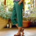 thumbnail image 3 of Bloomae Womens Summer Linen Capris Pants Causal Drawstring Elastic Waist Soft Cotton Pants Lightweight Loose Comfy Rolled-up Trim Cropped Trousers with Pockets Mint Green M, 3 of 7