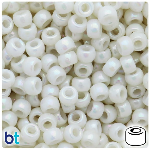 BeadTin White Opaque AB 9x6mm Barrel Pony Beads (300pcs)