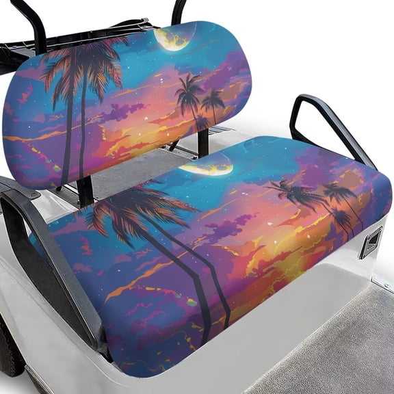 Garronmavis Sunset Palm Tree Polyester Golf Cart Seat Protectors Lightweight Universal Elastic Edges Split Backrest Front Seat Cover for Daily Use on Most Cart Models