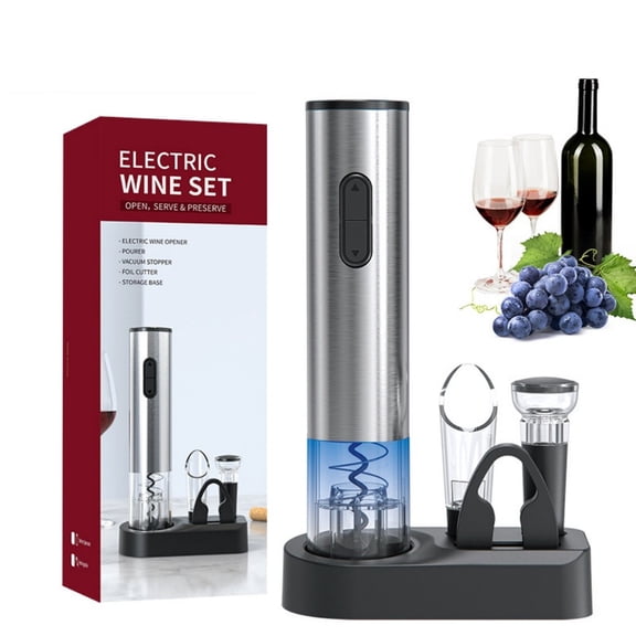 5-in-1 Electric Wine Opener Set, Battery Operated Automatic Wine Bottle Opener with Storage Base, Foil Cutter, 2-in-1 Aerator Pourer & Vacuum Stoppers