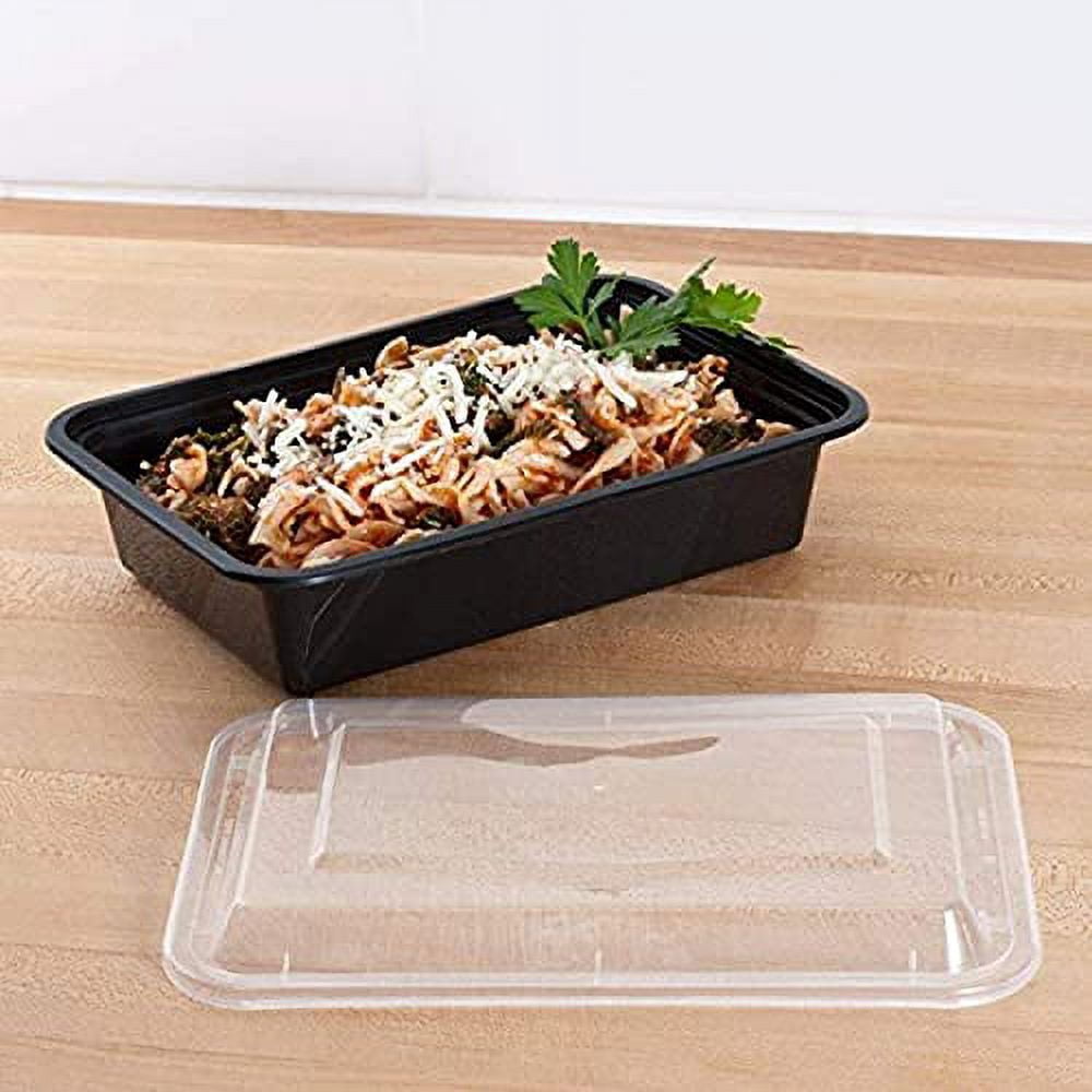 VeZee 28 oz. Black Rectangular Plastic Meal Prep Containers with Clear Dome Lids| Bento Box, BPA Free, Stackable, Microwave/Dishwasher/Freezer Safe|40CT