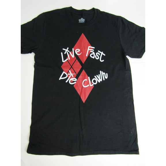 DC Comic Live Fast Die Clown Harley Quinn Juniors Black Graphic Tee Shirt-Medium