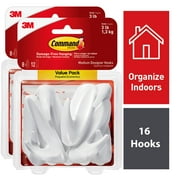 Command Medium Designer Hooks Value Pack, White, 16 Hooks, 24 Strips (Holds 3 lb)