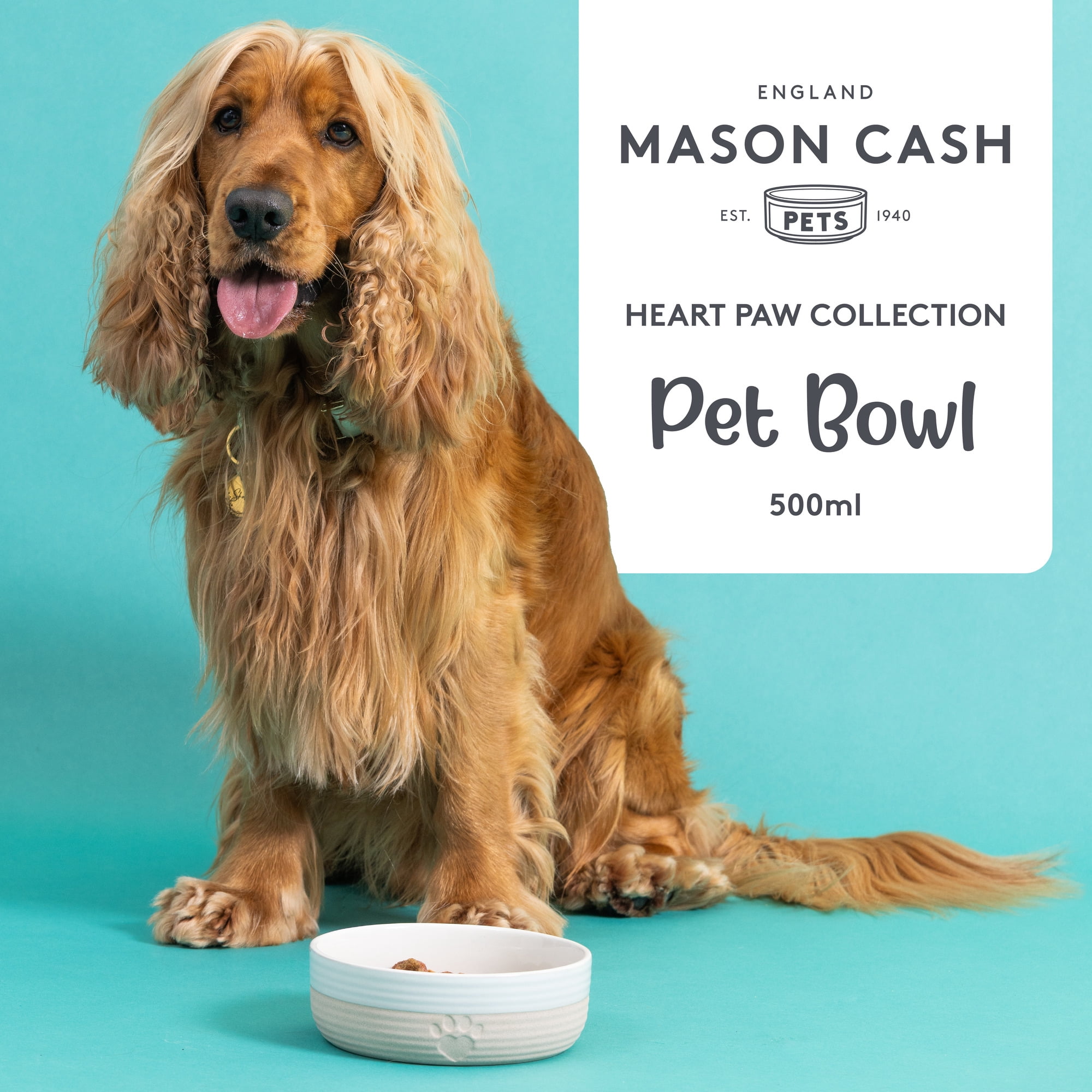 Mason Cash: Heart Paw Pet Bowl - 5.9", 16.9oz - Cream & Tan - Durable Ceramic Food-Water Dish, Microwave-Dishwasher Safe, Dog & Cat Feeding-Hydration