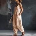 thumbnail image 3 of Women’s Loose Fit Sleeveless Jumpsuit with Pocket Design Relaxed Wide Leg Overalls for Casual Daily Wear Beige XL, 3 of 5