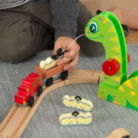 KidKraft Dinosaur Bucket Top Portable Wooden Train Set with 56 Pieces