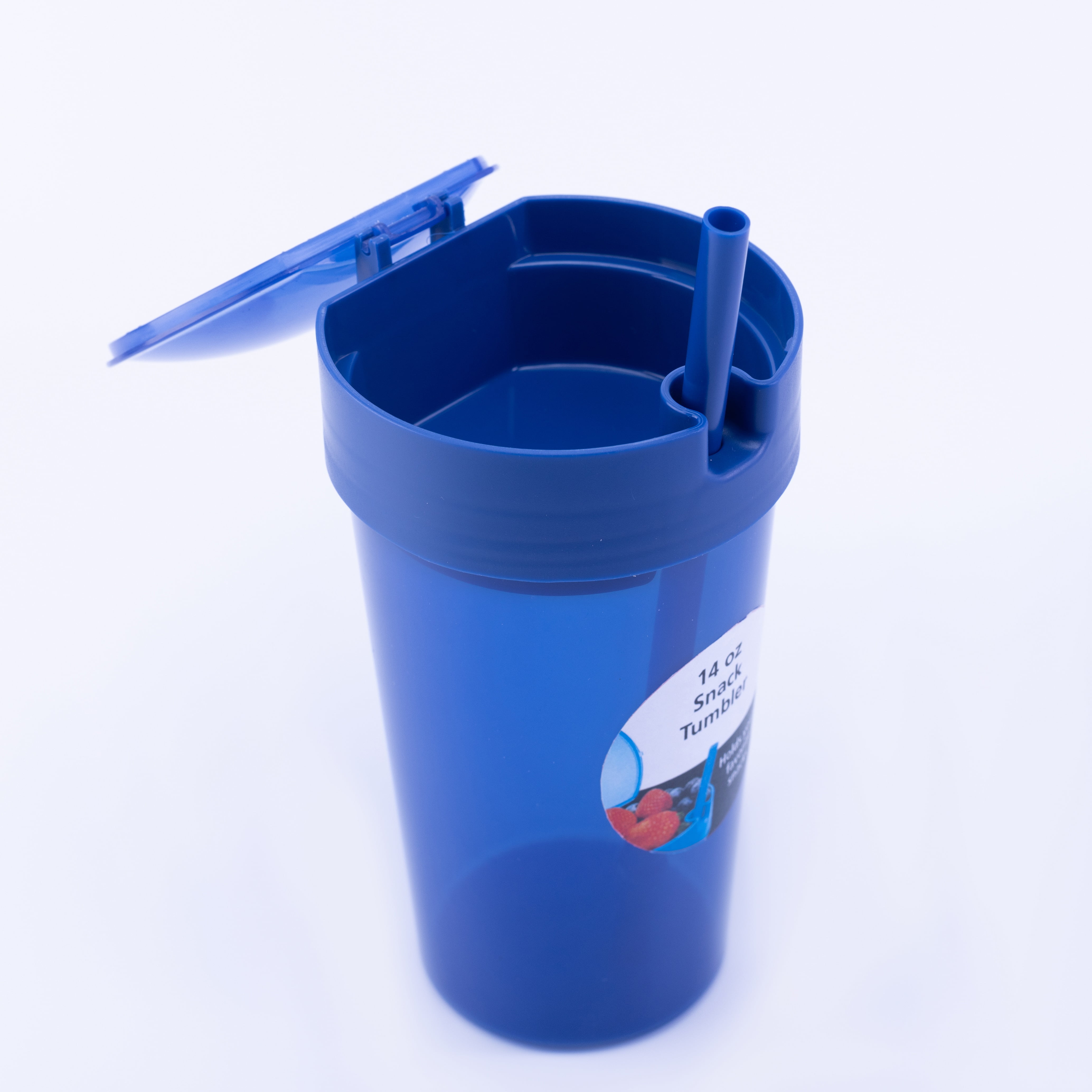 Your Zone Plastic Blue Snack Tumbler with Straw, 14 oz