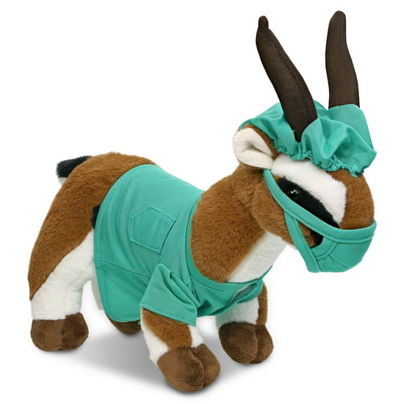 DolliBu Antelope Doctor Plush Toy - Super Soft Antelope Doctor Stuffed Animal Dress Up with Cute Scrub Uniform and Cap Outfit - Fluffy Toy Plush Gift for Doctor, Nurse, Surgeon, Dentist - 10 Inch