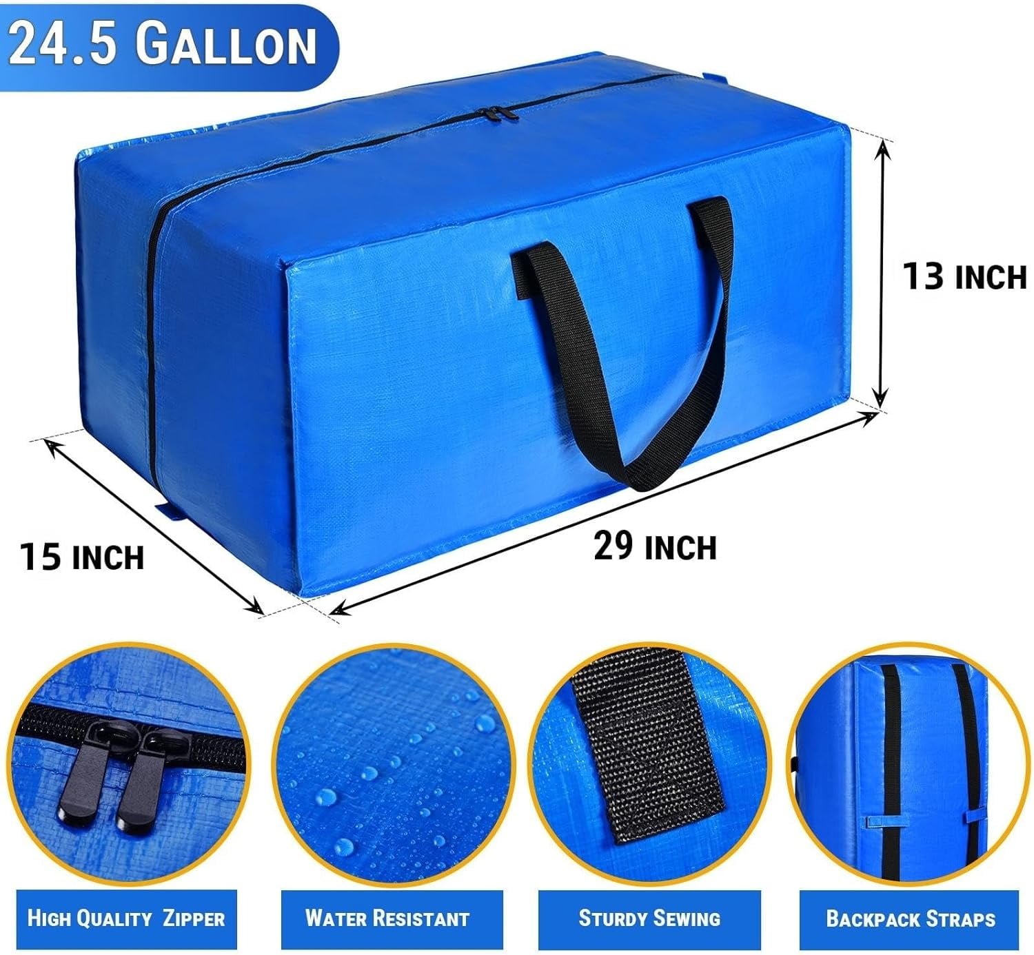 4 Pack Moving Bags Heavy Duty Extra Large, Blue Moving Totes Bag with Zippers Backpack Handles for Clothes, Moving Boxes Dorm College Packing Supplies