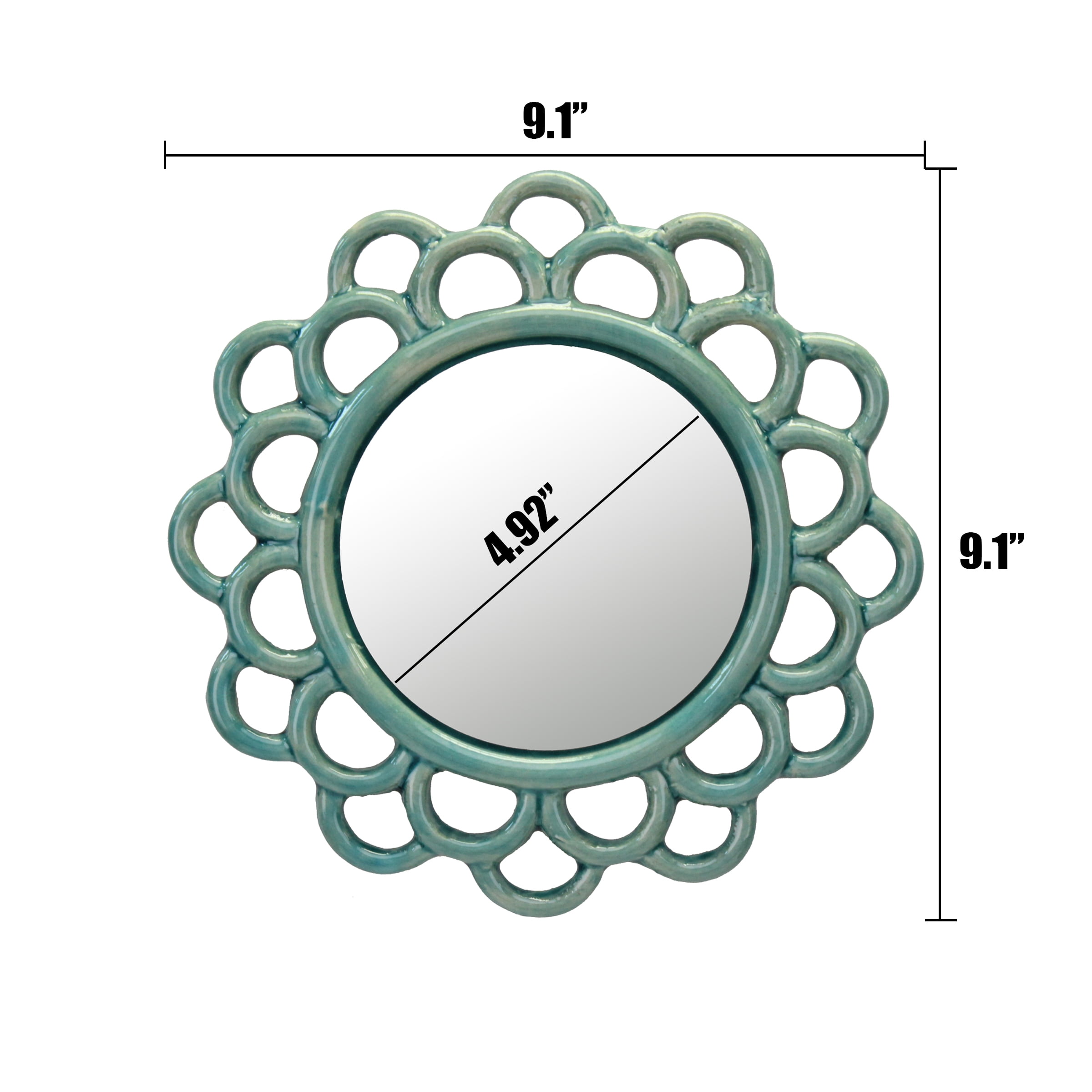 Stonebriar 9" Circle Ceramic Cutout Hanging Wall Mirror, Turquoise