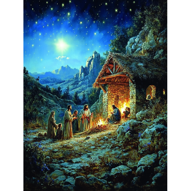 Qisvanset 12x16 Inch Modern Nativity Bible Canvas Wall Art, Biblical Painting Advent Christmas Home Decor