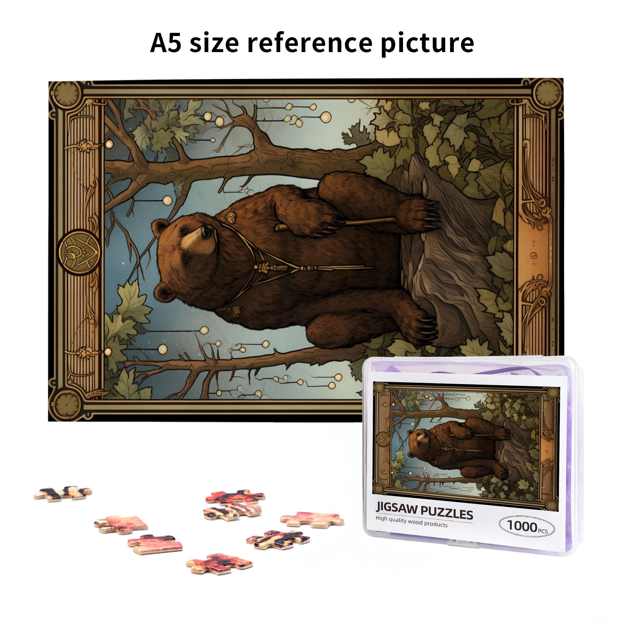 1000 PCS Forests Brown Bear 1000 Piece Animal Jigsaw Puzzles,Funny Animal Wooden Puzzle For Home Wall Decor,Puzzles Suitable For Entertaining With Family During Holidays,Brain Challenge