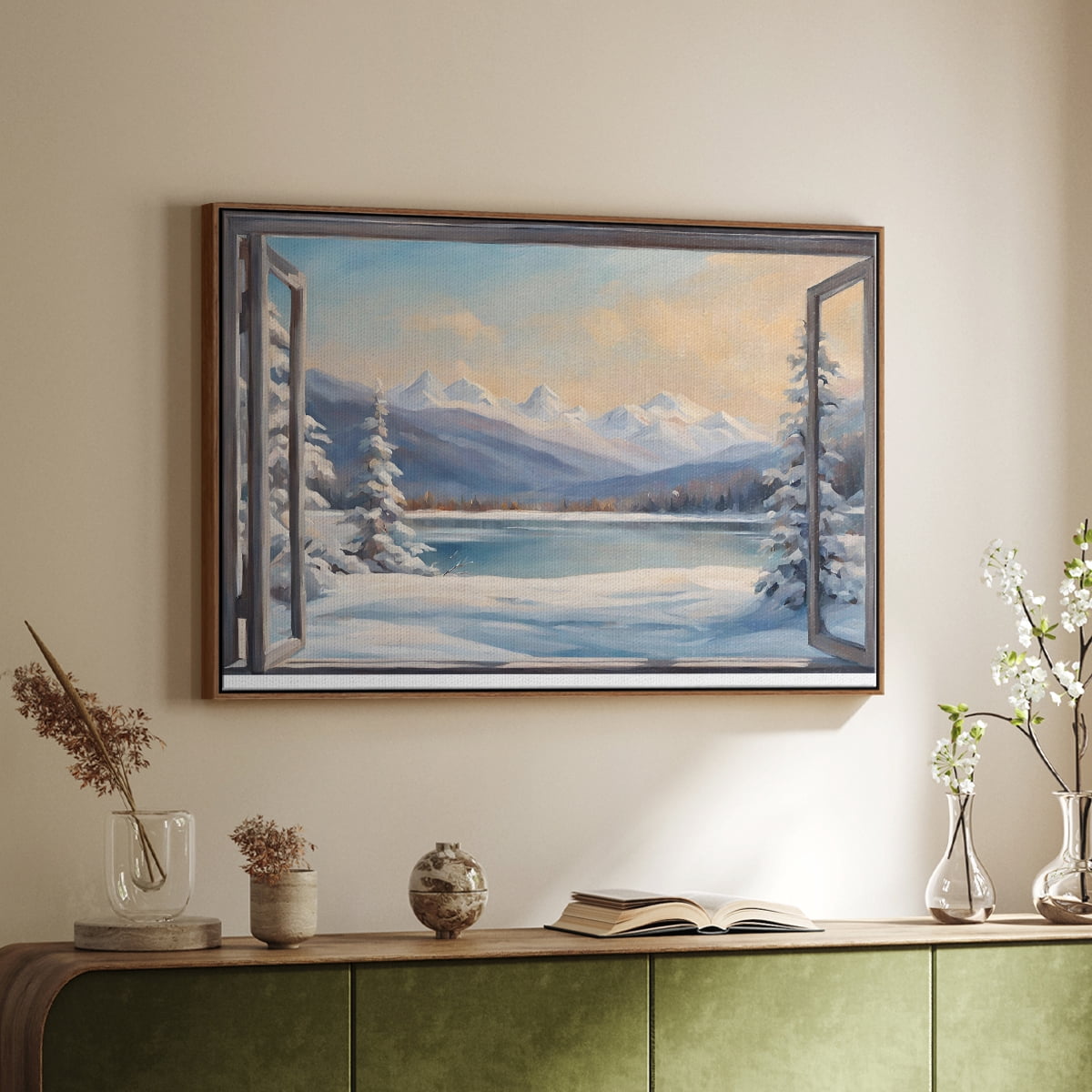 Vintage Landscape-CCXV By Wexford Home Framed in Walnut Wood Gallery Wrapped Canvas 25 in. x 37 in.
