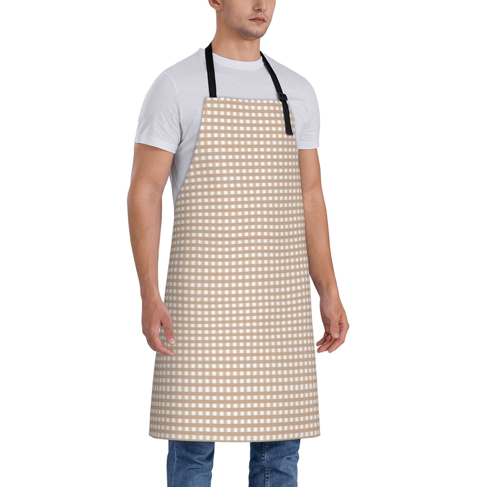 Kdxio Brown Gingham Apron with Pockets Adjustable Kitchen Aprons for Men Women Waterproof Aprons for Cooking,Drawing,Crafting, Baking Household Cleaning