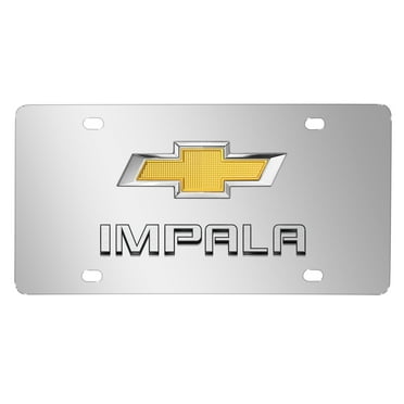 Chevrolet Impala Gold Bowtie 3D Dual Logo Mirror Chrome Stainless Steel License Plate