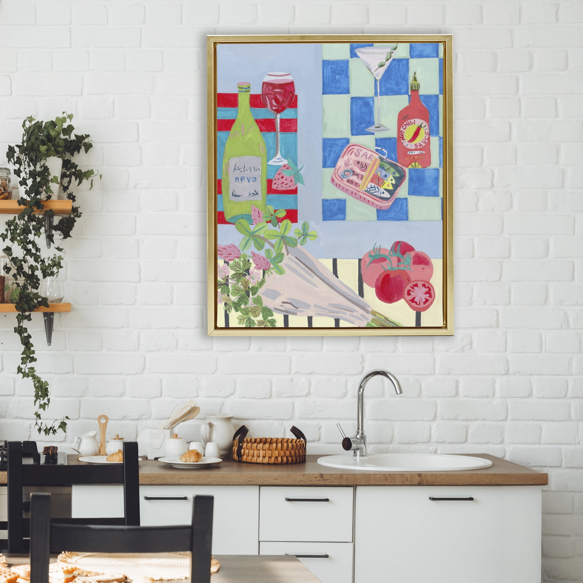 Stupell Industries Saucy Kitchen Secrets Gold Framed Floater Canvas Wall Art, design by Melissa Wang
