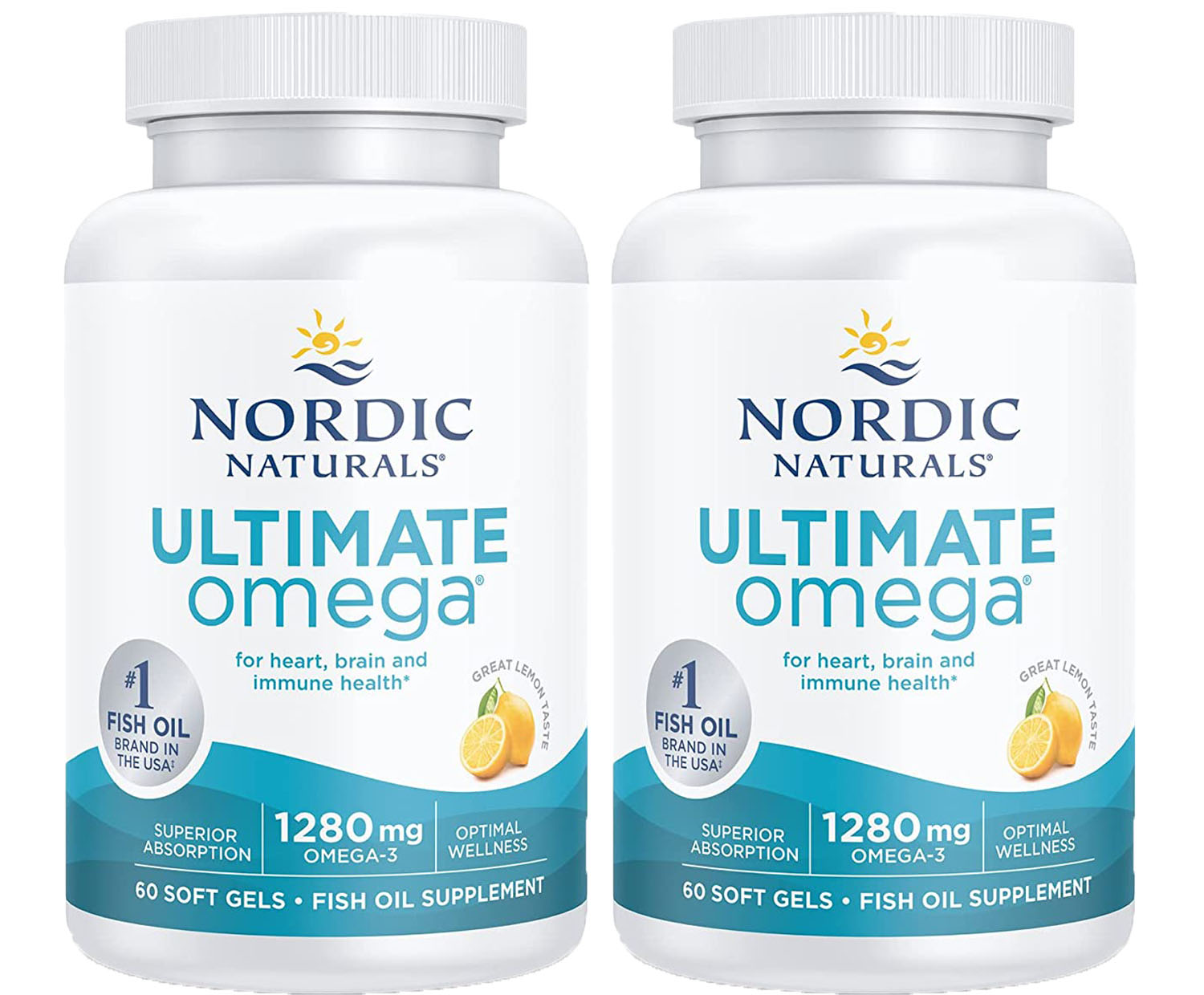 (2 Pack)Ultimate Omega, Lemon Flavor 60 Soft Gels 1280 mg Omega3