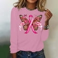 thumbnail image 4 of CLOISE Breast Cancer Blouses Women Long Sleeve Crewneck Tshirts Butterfly Ribbon Pink Breast Cancer Survivor Gifts Tee Shirts Cute Comfort Shirts Cancer Support Clothes Pink L, 4 of 4