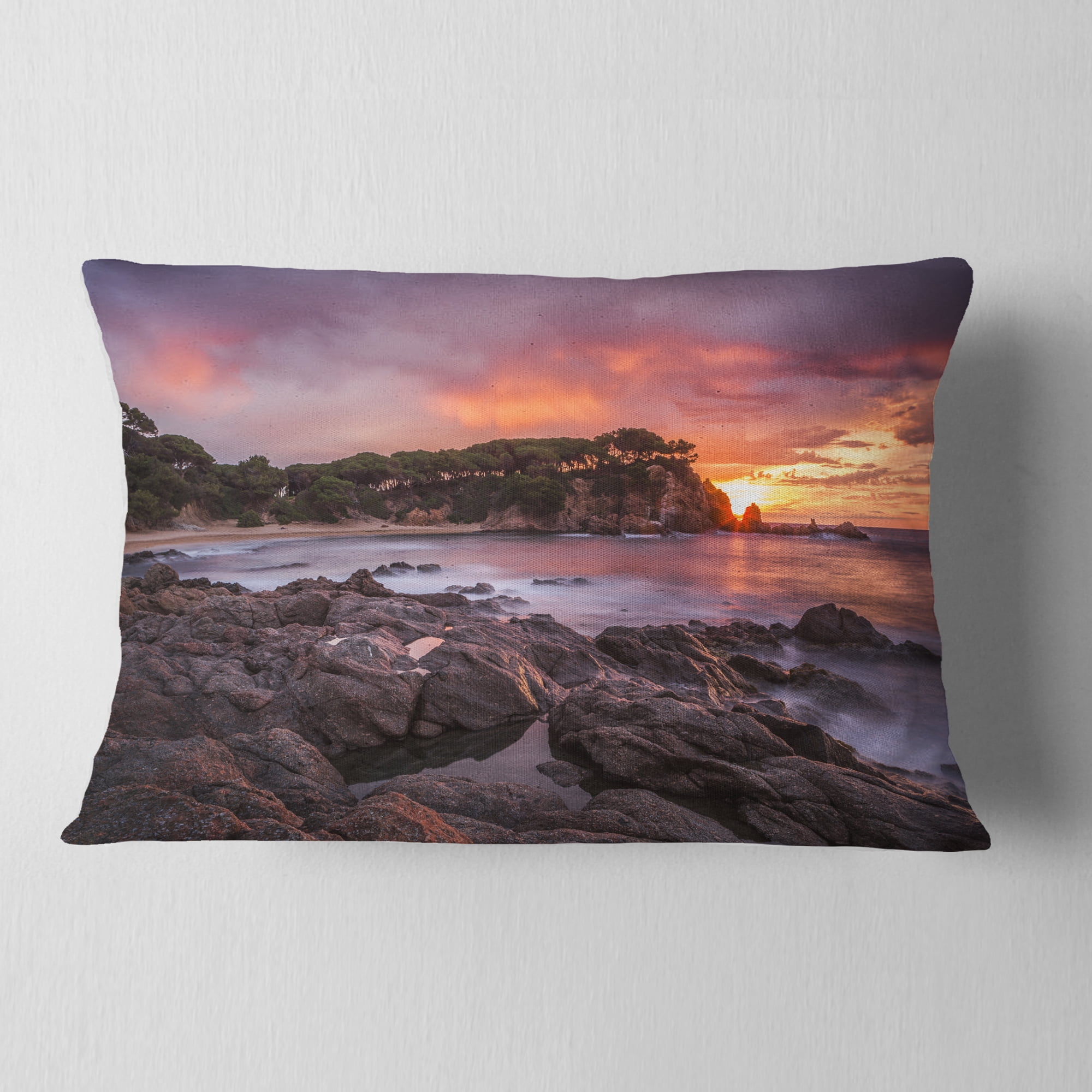 Designart Gloomy Seashore with Large Rocks - Seascape Throw Pillow - 12x20