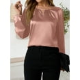 thumbnail image 4 of Women'S Satin Casual Long Sleeve Shirt, Elegant Business Work Top, Formal Autumn Outfit for the Office Pink XL, 4 of 10