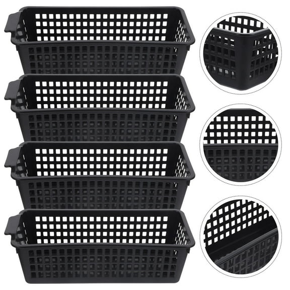 WEUVEB Slim Storage Box for Home with Handle Made of PP Material Black Portable Pantry Organizer Baskets 4pcs