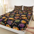 thumbnail image 4 of Homewish Cartoon Pumpkin Candy Bed Sheets for Kids, Black Swirl Lollipop Full Size Sheets, 4 Pieces, 1 Flat Sheet, 1 Fitted Sheet and 2 Pillowcases, 4 of 5