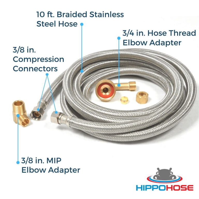 Dishwasher Installation Hose Kit - 10ft Water Supply Line, 3/8" Splitter, Elbows, Thread Tape (Multiple Sizes)