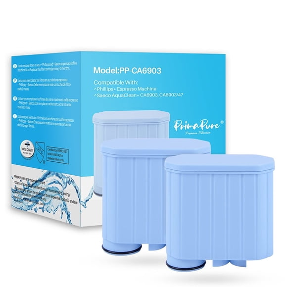 PrimaPure Paquete de 2 Filtros de Agua de Repuesto para Cafeteras Expreso para Philips Saeco AquaClean CA6903/01, con Certificación NSF/ANSI 42 de IAPMO R&T.