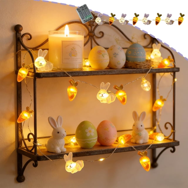 Weloille Easter Bunny Carrot String Lights 1 Pc, Decorative LED Light String for Easter Celebrations, Battery Operated, Indoor and Outdoor Use