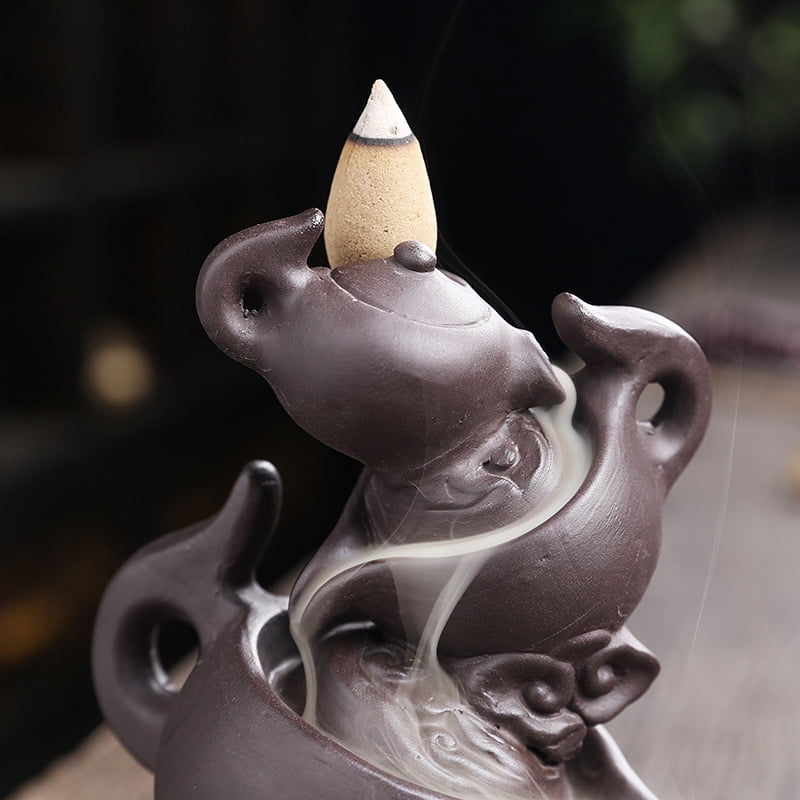Creative Tea Pot Shape Backflow Incense Holder Antique Purple Clay Aromatherapy Holder Ornament Home Decor Yoga Ceremony
