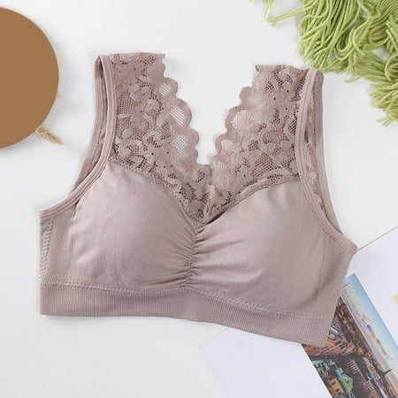 

ERTUTUYI Women Lace Beautiful Back Bra Skin Friendly Breathable Sleeping Underwear Bra Khaki