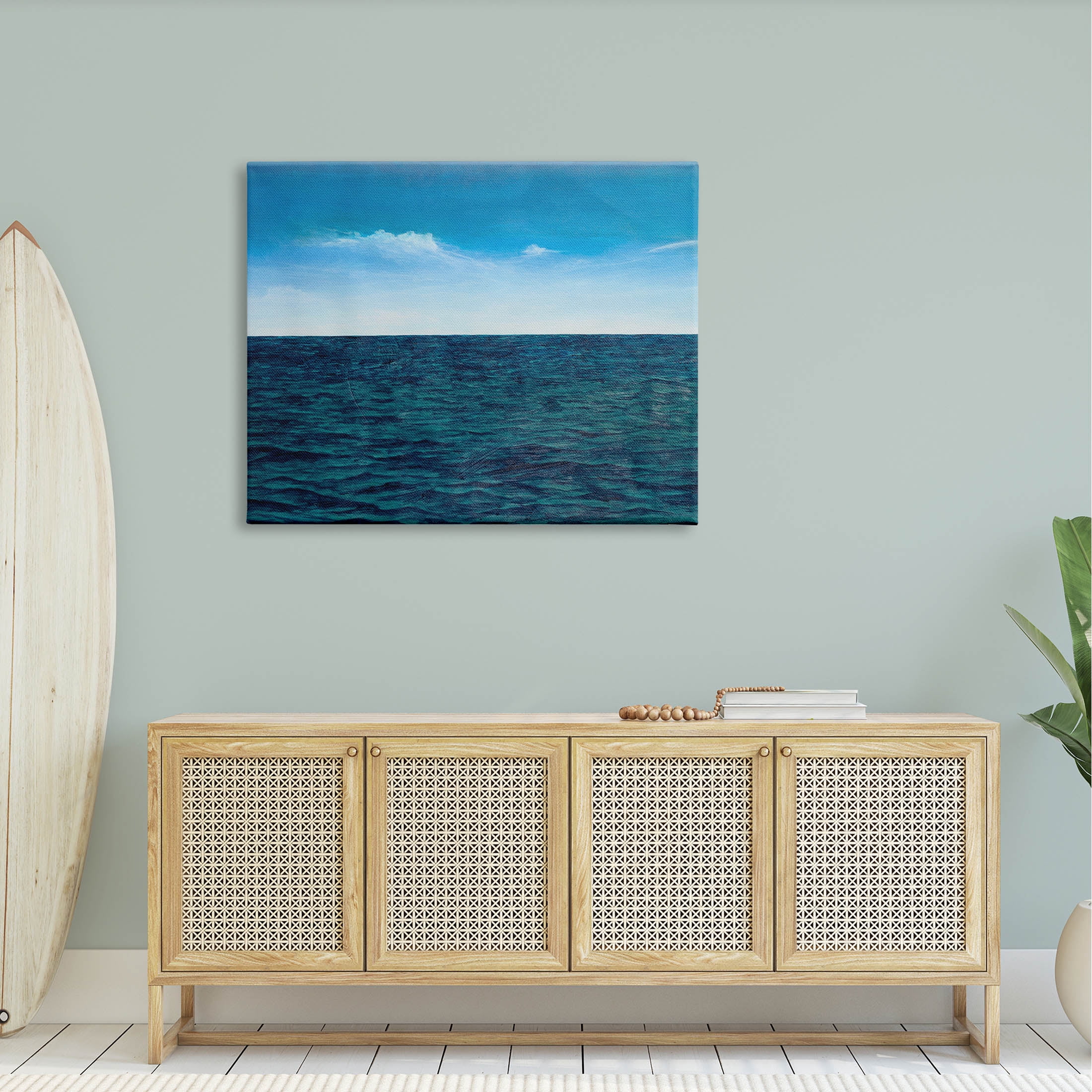Deep Ocean Blue Water Waves Coastal Graphic Art Gallery Wrapped Canvas Print Wall Art