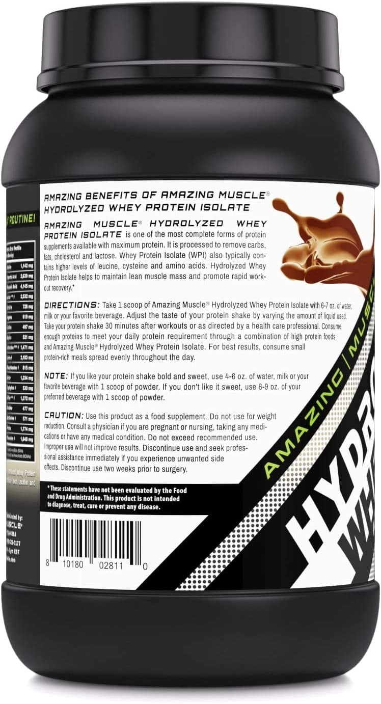 Amazing Muscle Hydrolyzed Whey Protein Isolate 3 Lbs Powder Supplement