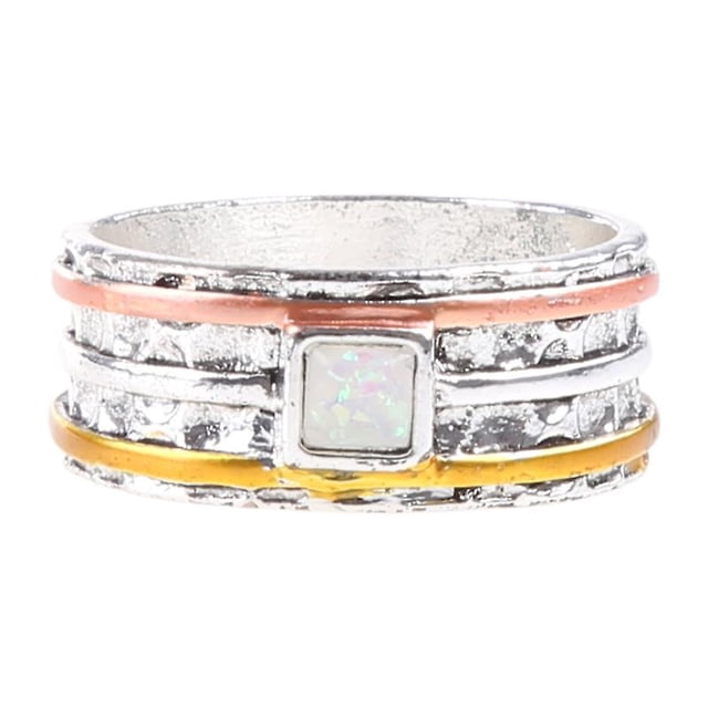 8 Tricolor Anillo minimalista de cara ancha de plata europea y americana para la industria pesada