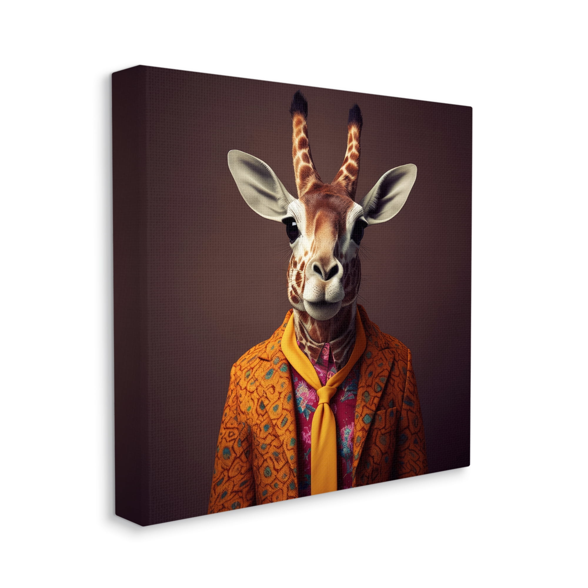 Stupell Industries Brown Vintage Fashion Giraffe Animals & Insects Painting Gallery Wrapped Canvas Art Print Wall Art, 30 x 30