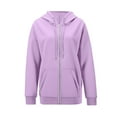 thumbnail image 4 of WTOBBY Women's Zip Up Hoodie Oversized Sweatshirt Fall Fashion Casual Jacket Long Sleeve Pullover for Street Style Comfort Wear,Light Purple M, 4 of 5