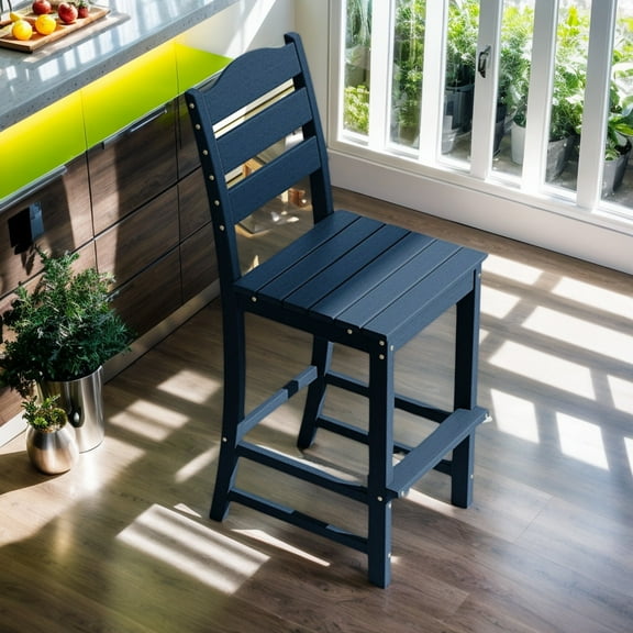 YYAo Counter Bar Stools, Counter Stool,30 Inches Counter Height HDPE Bar Stool with Backrest and Footrest-Navy