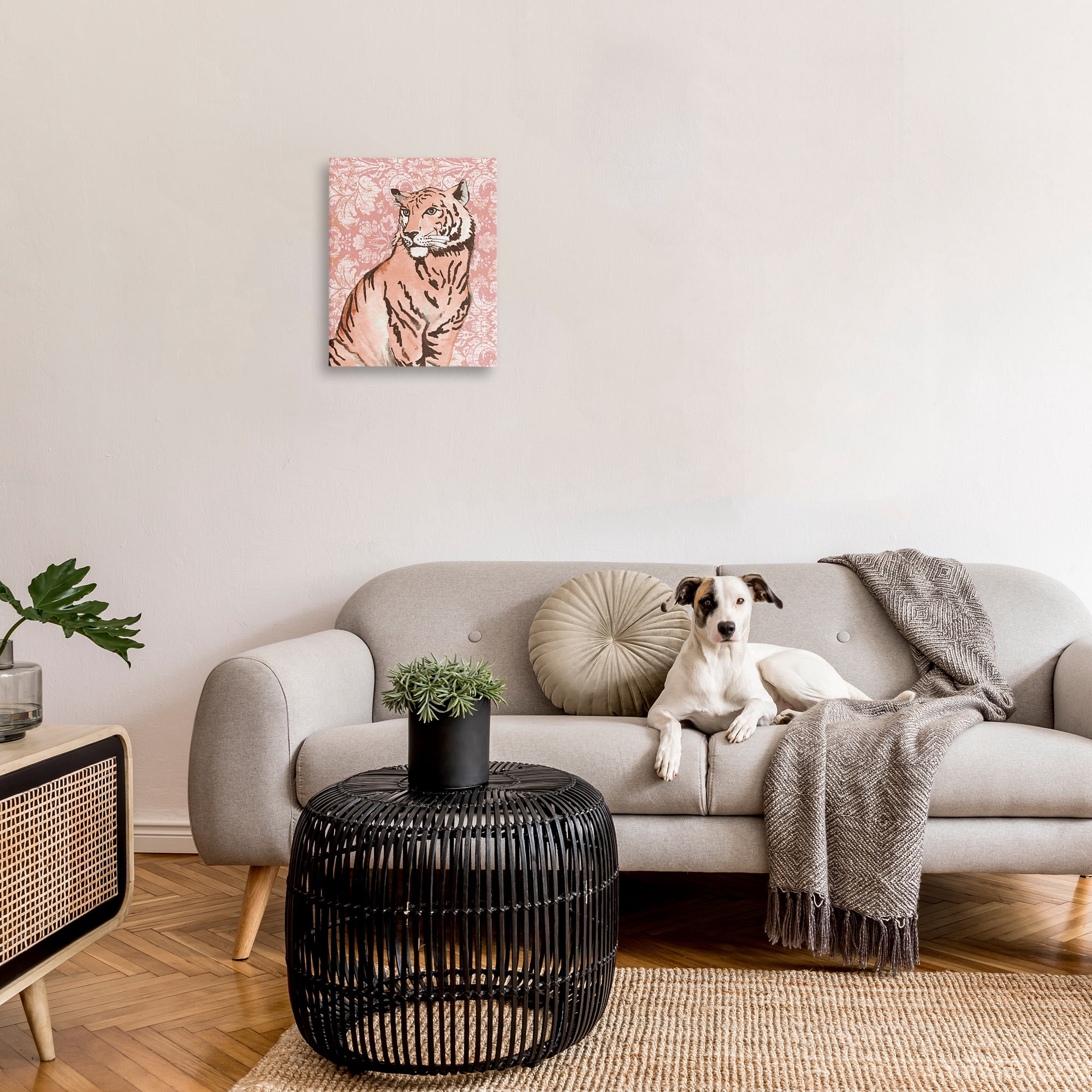 Stupell Industries Tiger with Vintage Pattern Animals & Insects Painting Gallery Wrapped Canvas Art Print Wall Art, 16 x 20