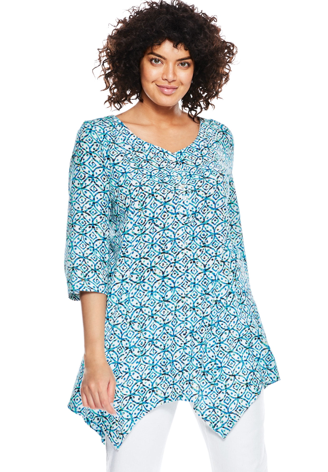 Plus Size Handkerchief Hem Henley Tunic - image 5