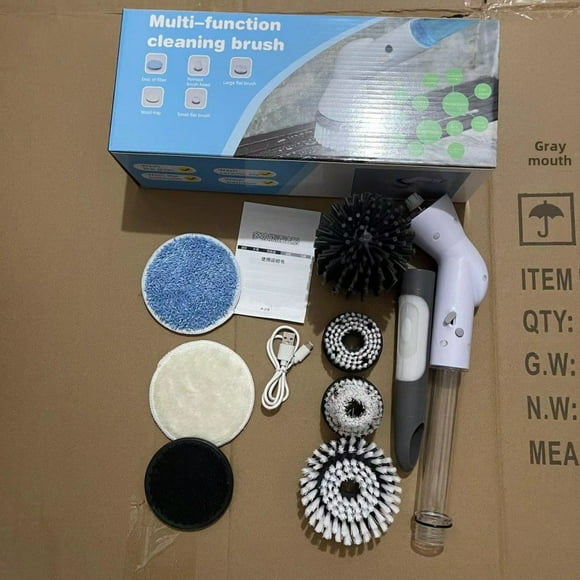 Brosse de Nettoyage Automatique Sans Fil Rotative avec Long Manche Rétractable, 6 Têtes Remplaçables, Distributeur de Liquide - Outil Ménager Polyvalent pour Salle de Bain, Plancher et Zones Difficiles d'Accès, Durable
